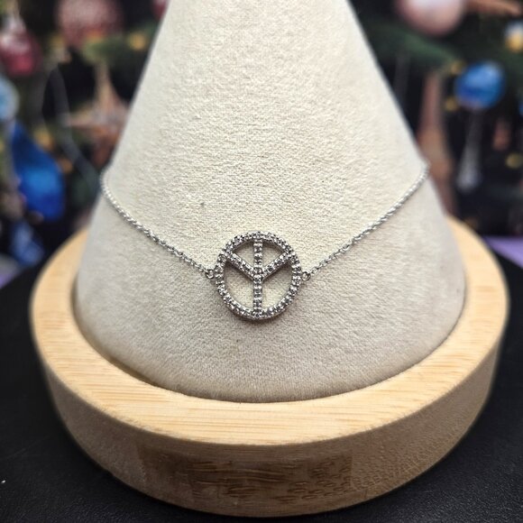 Dainty CZ 925 Peace Sign Bracelet - Picture 1 of 8